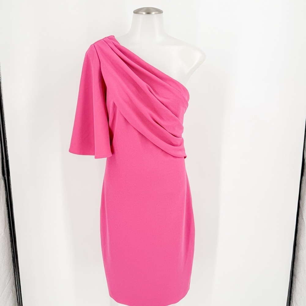 Badgley Mischka Pink Asymmetrical Ruched Cocktail Dress